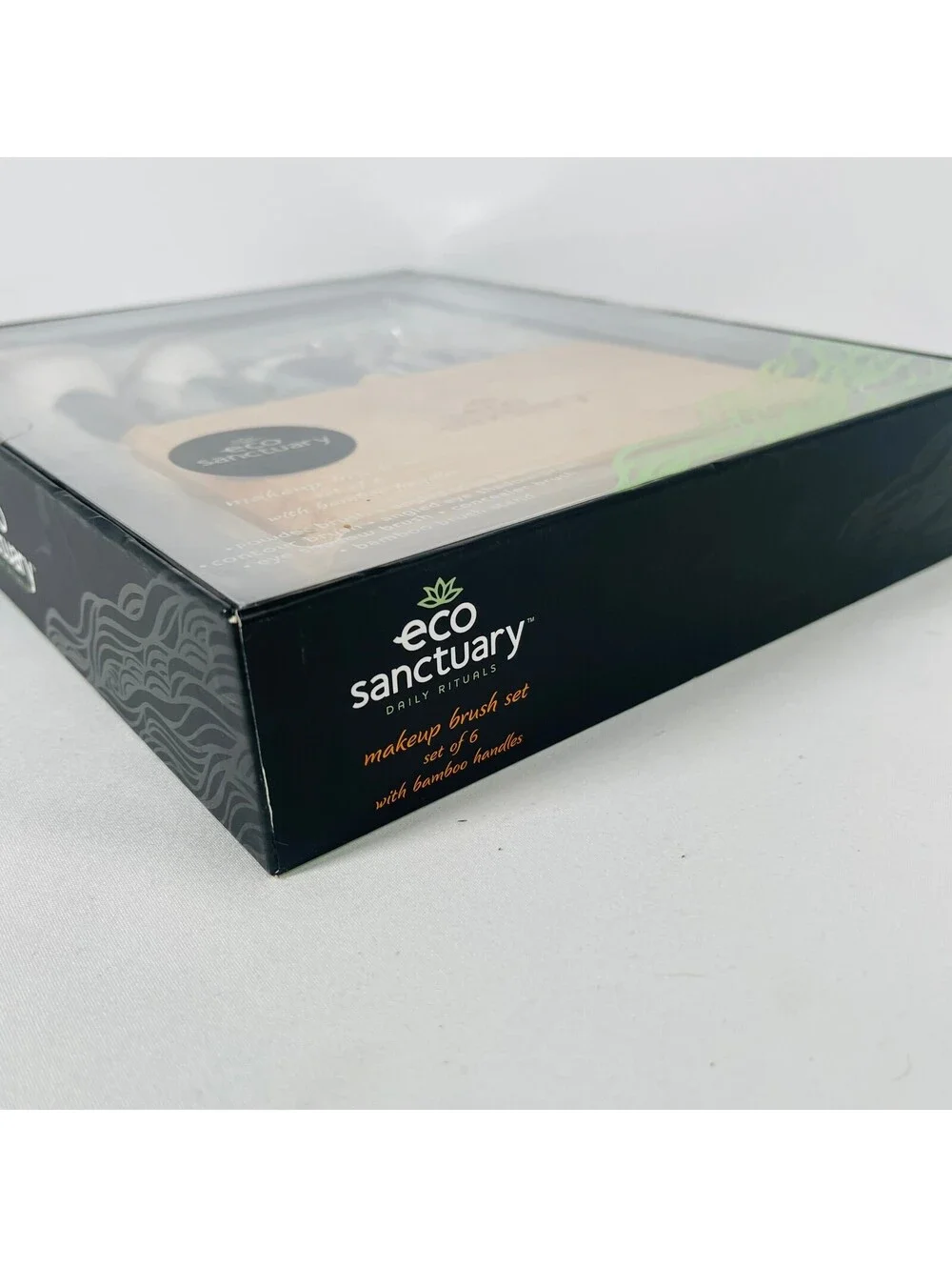Eco Sanctuary 6 Pc Makeup Brush Set with Bamboo Handles & Wooden Stand New Box
